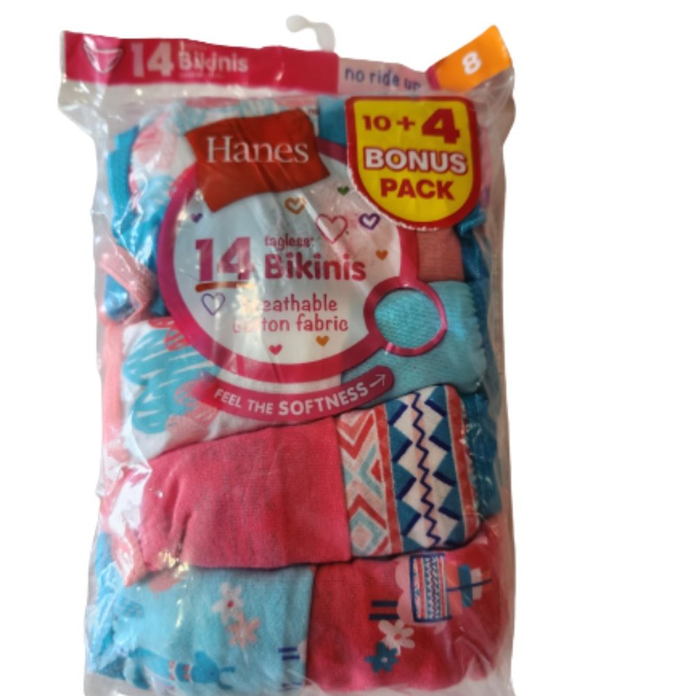 Hanes Girl's Tagless Bikini 14 Pack Size 8 Multi Colors